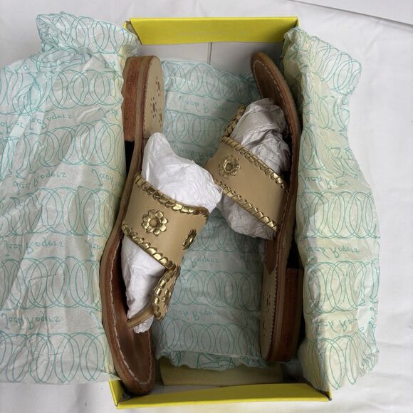 Jack Rogers Baby Camel/Gold Nantucket Whipstitch Leather Thong Flat Sandal Sz 10 - Picture 10 of 10